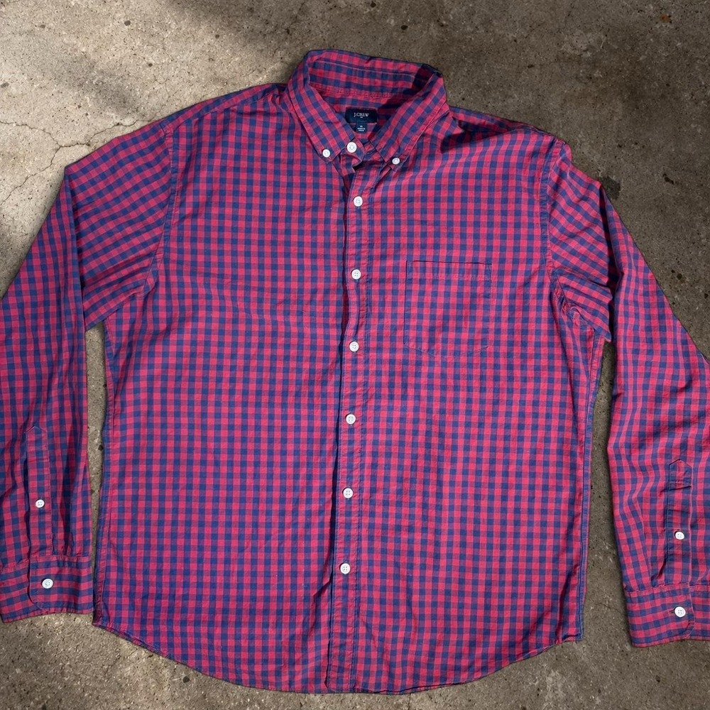 J.Crew Red Blue Gingham Button Up Shirt Men's XL Buffalo Check Preppy Cotton